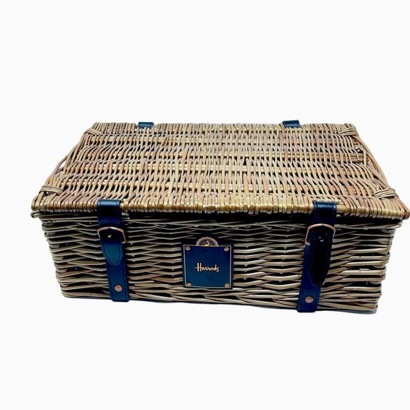Harrods Dining Harrods Wicker Hamper Picnic Basket With Leather